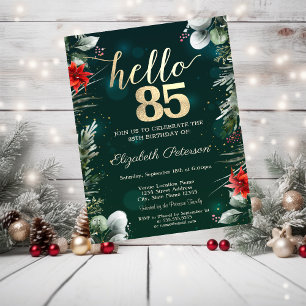 Invitation Fleur d'hiver Poinsettia Vert 85e anniversaire