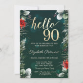 Invitation Fleur d'hiver Poinsettia Vert 90e anniversaire (Devant)