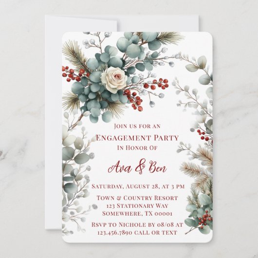 Invitation Fleur d'hiver Red White Rose (Devant)