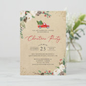 Invitation Fleur d'hiver Vintage camion fête de Noël (Debout devant)