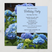 Invitation Fleur d'hortensia bleue pour fête d'anniversaire (Devant / Derrière)