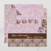 Invitation Fleur di Lys Damask Pink Brown Papillon Mariage (Devant / Derrière)