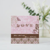 Invitation Fleur di Lys Damask Pink Brown Papillon Mariage (Debout devant)