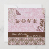 Invitation Fleur di Lys Damask Pink Brown Papillon Mariage (Devant)
