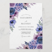 Invitation Fleur d'Indigo Mariage Romantique Élégant (Devant)