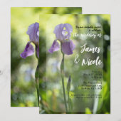 Invitation Fleur d'Iris Violet Mariage de printemps vert (Devant / Derrière)