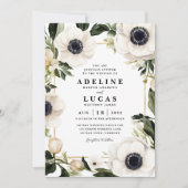 Invitation Fleur d'ivoire noir et blanc Anémone Mariage flora (Devant)
