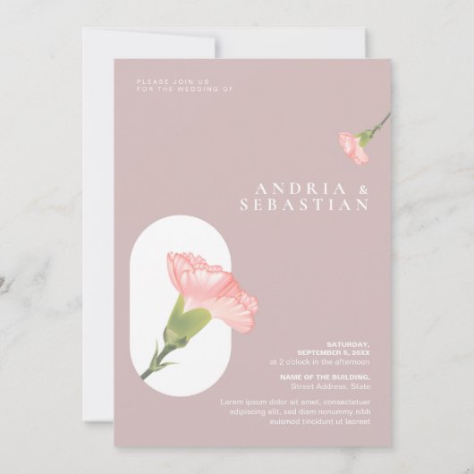 Invitation Fleur d'oeillet rose avec Mariage à thème rose Inv (Dos)