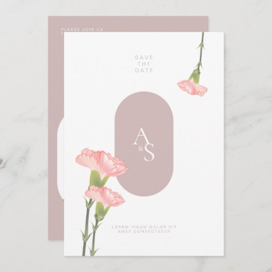 Invitation Fleur d'oeillet rose avec Mariage à thème rose Inv (Devant / Derrière)