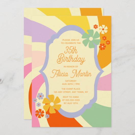 Invitation Fleur d'onde Super Retro les années 70 35e anniver (Devant / Derrière)