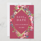 Invitation Fleur d'or à la menthe bordeaux géométrique Enregi (Devant)