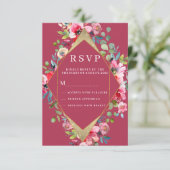 Invitation Fleur d'or à menthe rose géométrique RSVP (Debout devant)