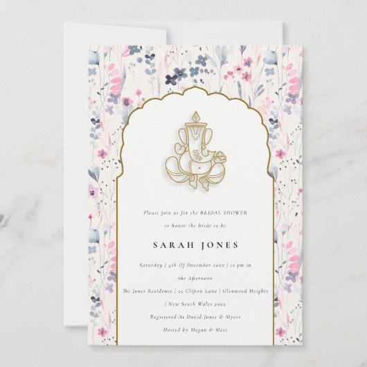 Invitation Fleur d'or Blush Ganesh Fête des mariées indienne (Devant)