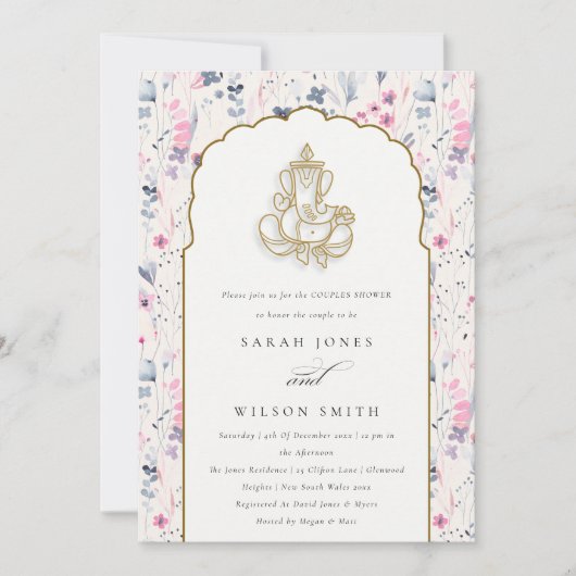 Invitation Fleur d'or Blush Ganesh Indian Couples Douche (Devant)