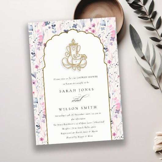 Invitation Fleur d'or Blush Ganesh Indian Couples Douche