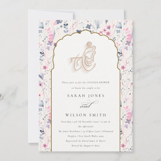 Invitation Fleur d'or Blush Krishna Indian Couples Douche (Devant)