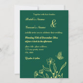 Invitation Fleur d'or élégante romantique vert émeraude (Devant)