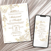Invitation Fleur d'or Mariage musulman moderne Nikah