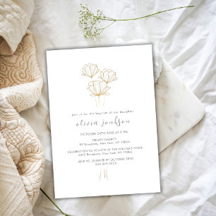 Invitation Fleur d'or noir moderne Christening Girl Baptême