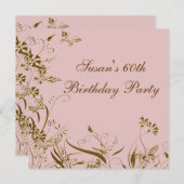 Invitation Fleur d'or rose papillon femmes 60e anniversaire (Devant / Derrière)