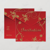Invitation Fleur d'Or Rouge Asiatique (Devant / Derrière)