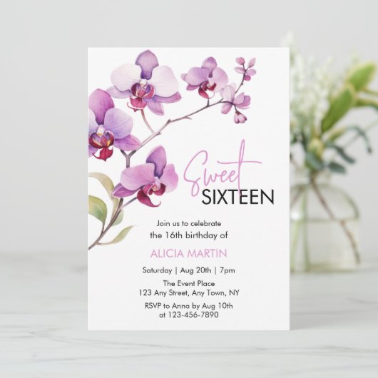 Invitation Fleur d'orchidée pourpre Fleur de fleurs douce 16 (Debout devant)