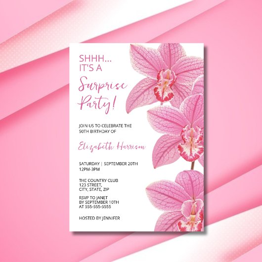 Invitation Fleur d'orchidée rose tropicale Surprise Anniversa