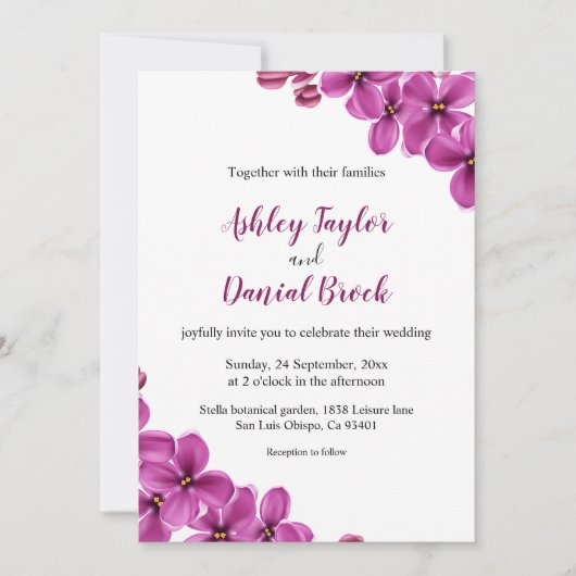 Invitation Fleur d'orchidée violette moderne Mariage floral é (Devant)
