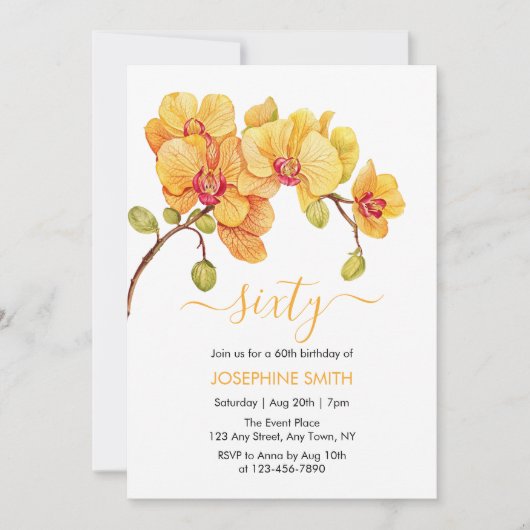 Invitation Fleur d'orchidées jaunes 60e anniversaire (Devant)