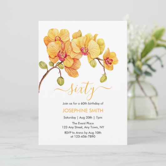 Invitation Fleur d'orchidées jaunes 60e anniversaire (Debout devant)