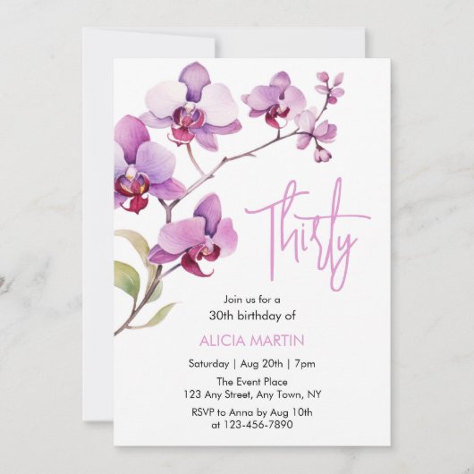 Invitation Fleur d'orchidées pourpres 30e anniversaire (Devant)