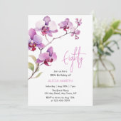 Invitation Fleur d'orchidées pourpres 80e anniversaire (Debout devant)