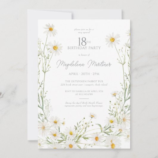 Invitation Fleur du mois de naissance d'avril pour 18 ans Mar (Devant)