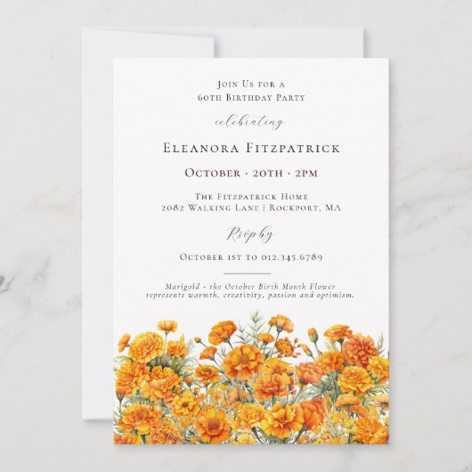 Invitation Fleur du mois de naissance de marigold pour 60 ans (Devant)