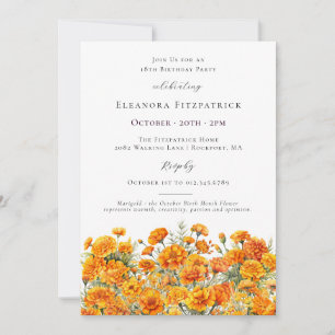 Invitation Fleur du mois de naissance du mois d'octobre Souci