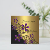 Invitation Fleur élégante 30e Anniversaire Noir Violet Or (Debout devant)