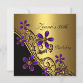Invitation Fleur élégante 30e Anniversaire Noir Violet Or (Devant)