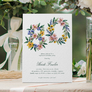 Invitation Fleur Élégante Botanique 80 ans 80e Anniversaire