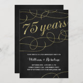 Invitation Fleur Élégante | Faux Papier Doré 75e Anniversaire (Devant / Derrière)