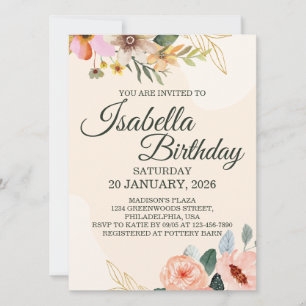 Invitation Fleur Élégante – Fleur Aquarelle Rose et Pêche