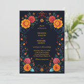 Invitation Fleur Élégante Folk Vintage (Debout devant)