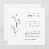 Invitation Fleur élégante. Mariage noir blanc simple (Devant / Derrière)