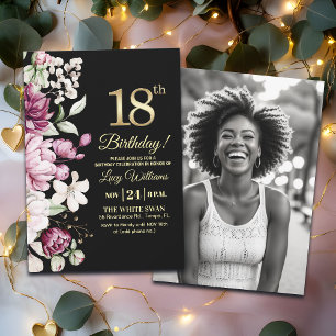Invitation Fleur Élégante Or 18 Anniversaire Photo