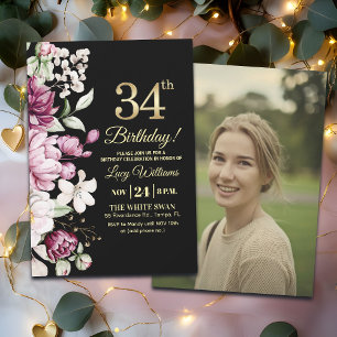 Invitation Fleur Élégante Or 34 Photo Anniversaire