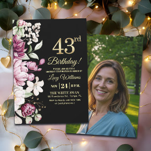 Invitation Fleur Élégante Or 43 Anniversaire Photo
