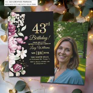 Invitation Fleur Élégante Or 43 Anniversaire Photo