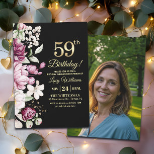 Invitation Fleur Élégante Or 59 Photo Anniversaire