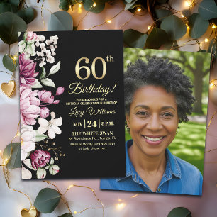 Invitation Fleur Élégante Or 60 Anniversaire Photo