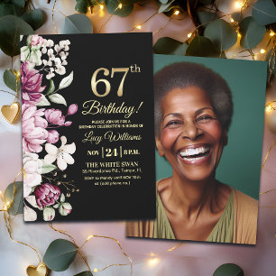 Invitation Fleur Élégante Or 67 Photo Anniversaire