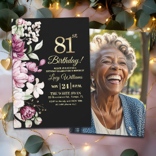 Invitation Fleur Élégante Or 81 Photo d'anniversaire